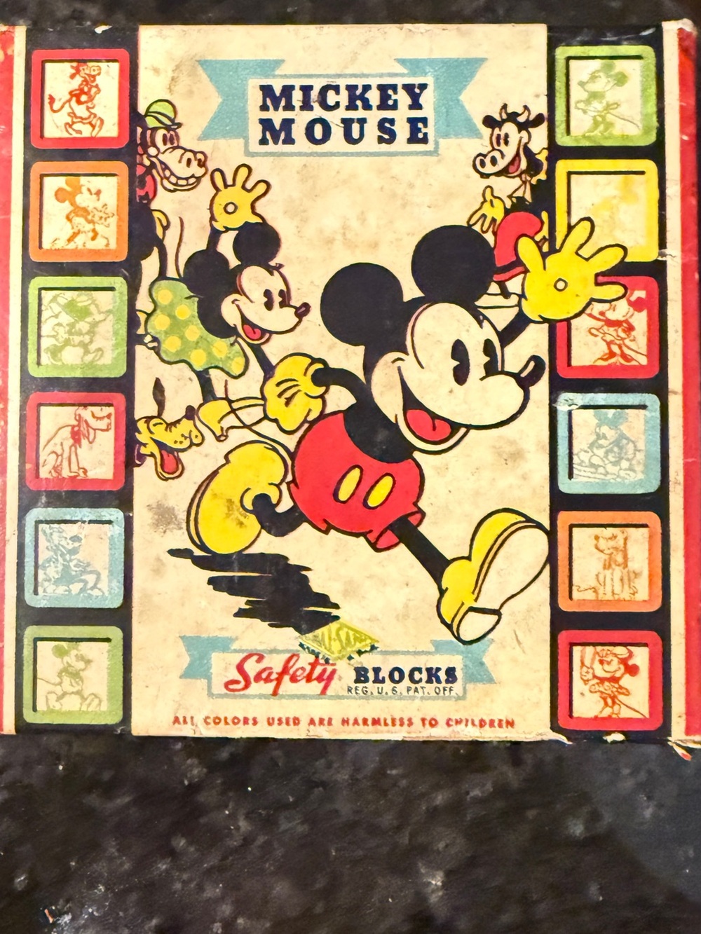 Vintage 1930s Mickey Mouse Safety Blocks by Halsam with Original Box